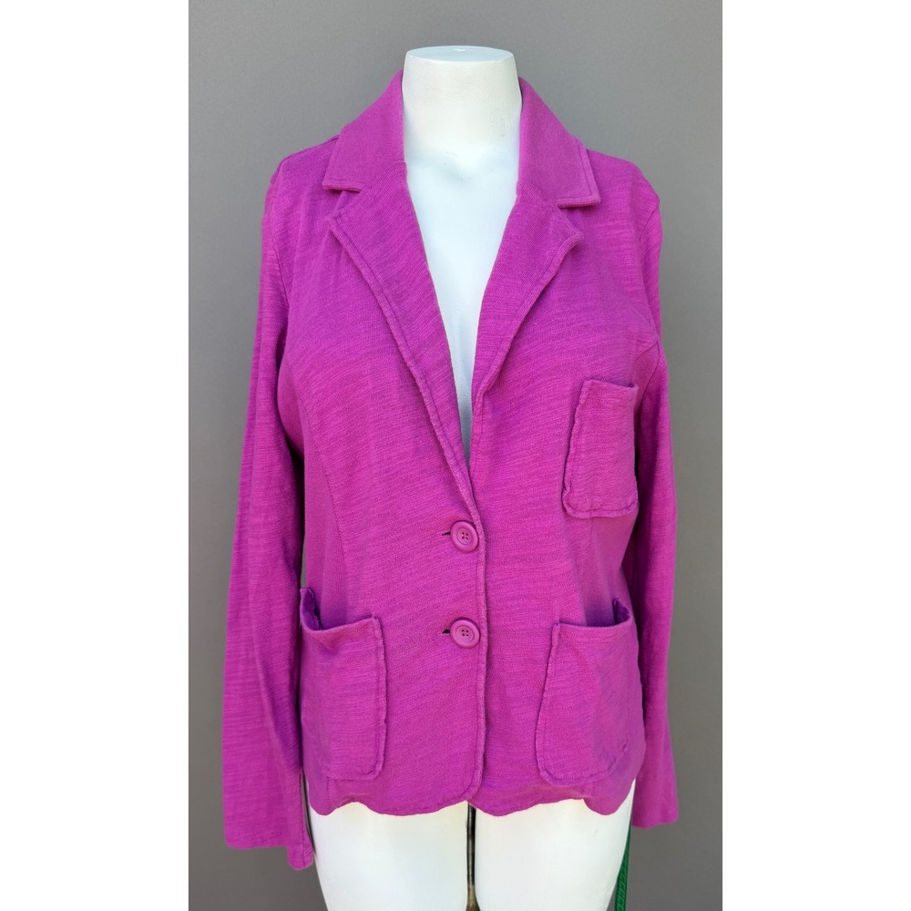 Caslon Womens XL Magenta Pink Knit Blazer Cotton Slub 2 Button Pocket‎ Jacket